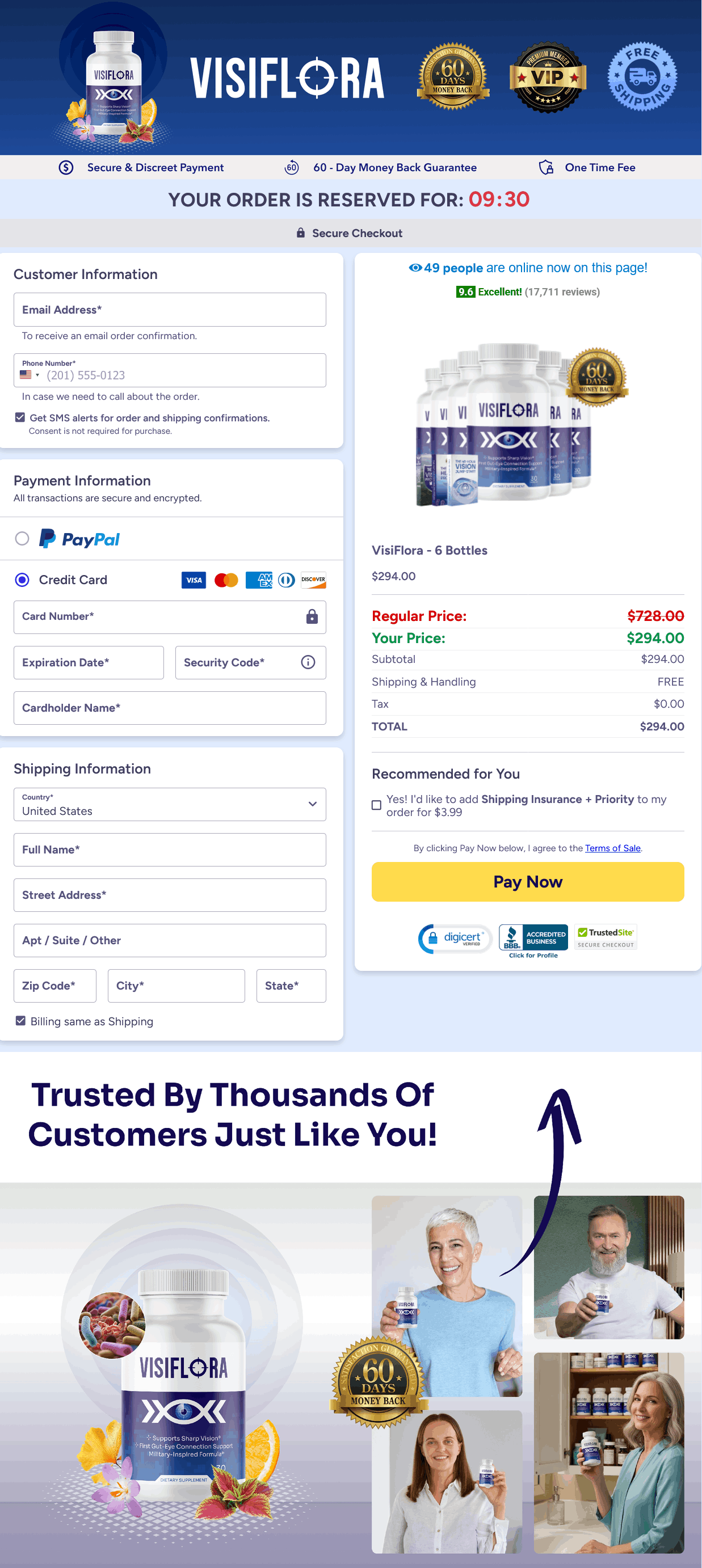 VisiFlora checkout page